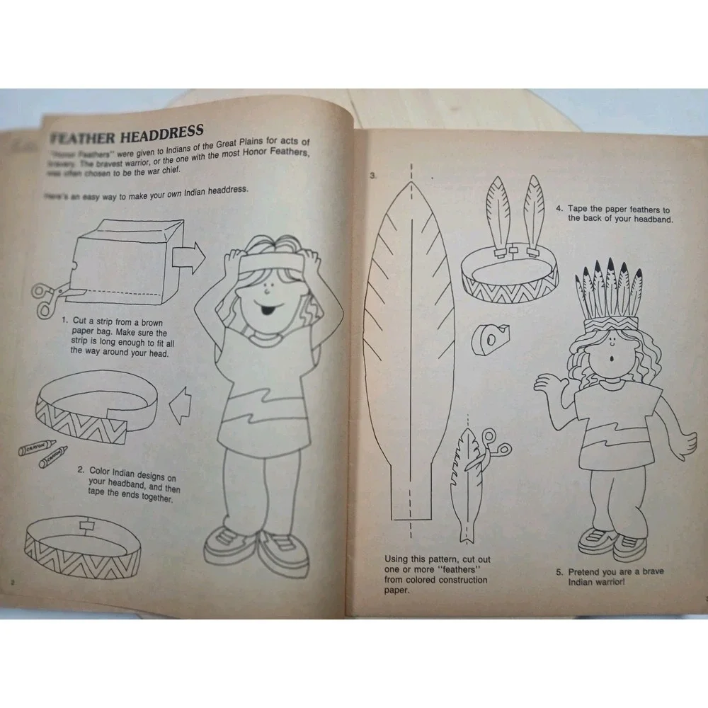 Indian CRAFTS AND ACTIVITY BOOK 1989 John Meiczinger CRAFTS MAZES PUZZLE Vintage
